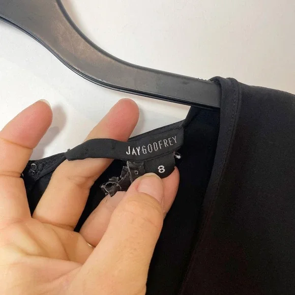 Jay Godfrey Womens Short Sleeve Mini Sheath Dress Black 8 V-Neck Zipper Trimmed - Picture 3 of 9